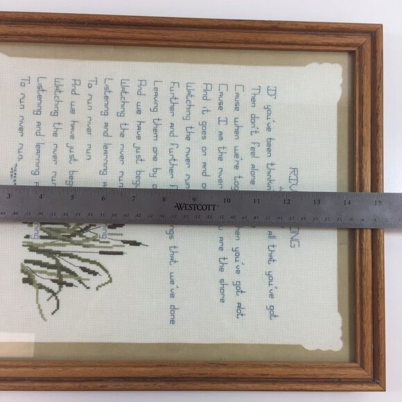 Vintage Handmade Cross Stitch River Song July 25-30 1983 Poem Wood Frame 12"x15" - Picture 8 of 8